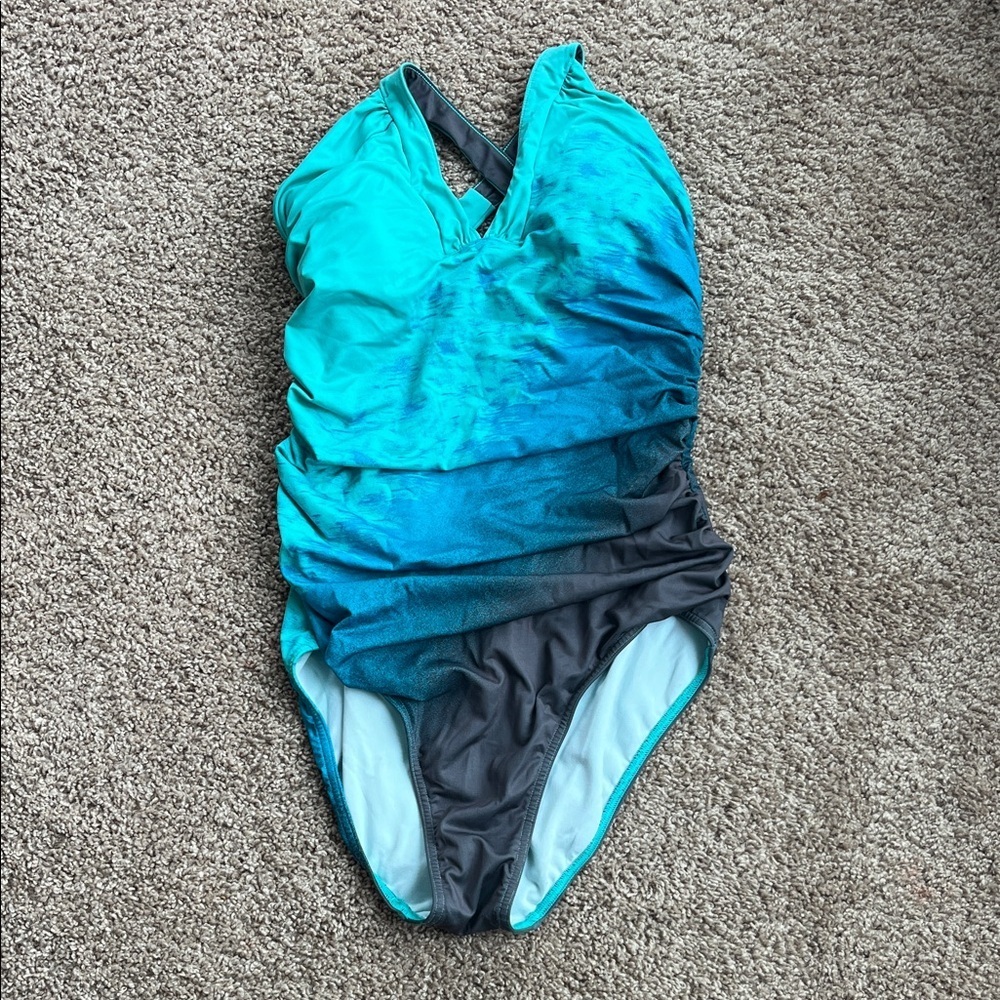 Calvin Klein Teal and Black One Piece Swimsuit